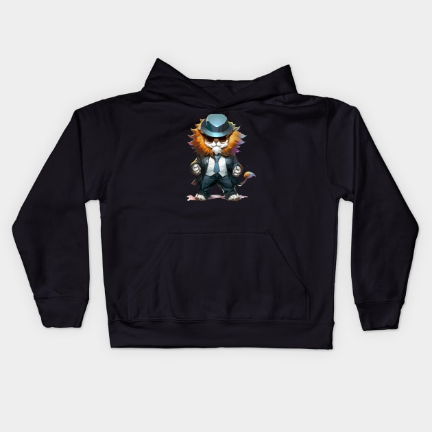 Kawaii funny gangster lion Kids Hoodie by TomFrontierArt